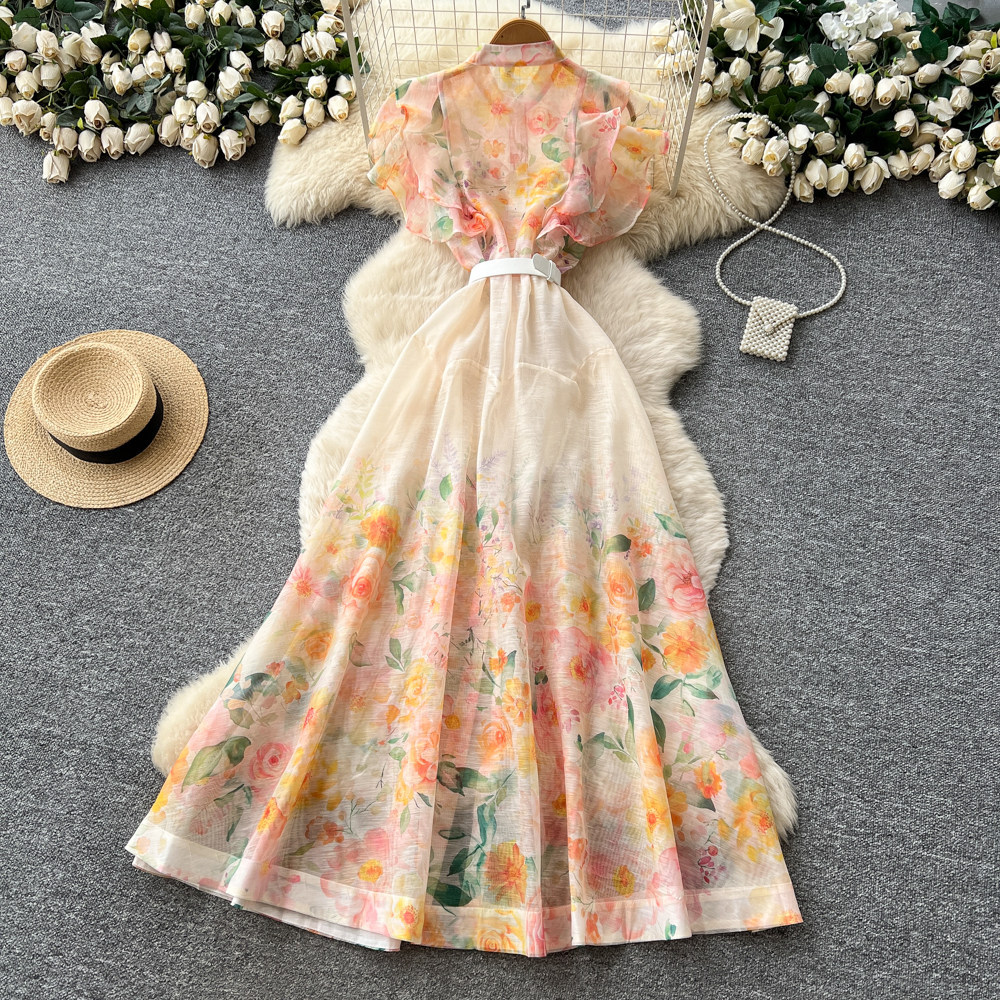 French Country Style Floral Sleeveless Dress High Waist A Line Slim Fit Summer Casual Wear for Work Wholesale