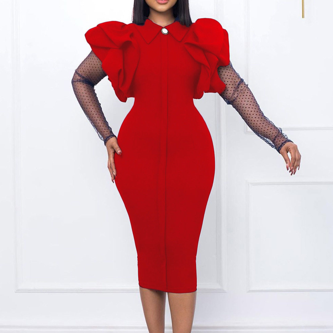 Plus Size Womens Dress Mesh Panel Pleated Design Elegant Office Style Autumn Winter Collection Wholesale Available