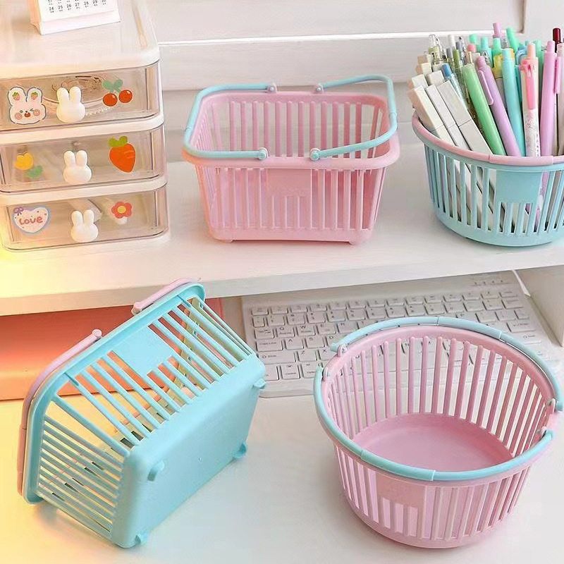 Macaron Colored Desktop Stationery Storage Box Cute Mini Student Dormitory Sundries Storage Basket Portable Storage Basket