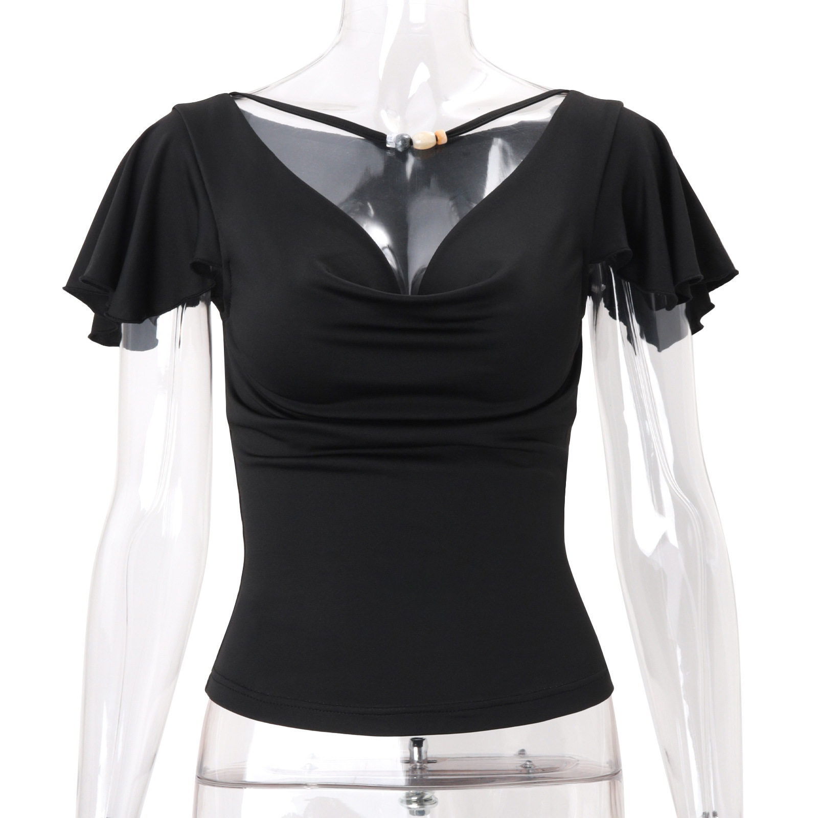 Womens Summer V Neck T Shirt Slim Fit Short Sleeve Solid Color Trendy Style Casual Wear Wholesale Available