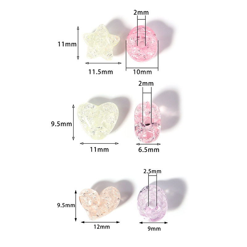 50 pcs/pack acrylic crack macaron color love five-pointed star transparent beaded diy hair rope bracelet wholesale