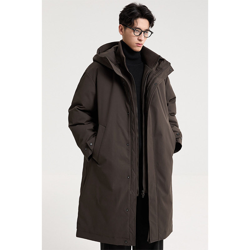 90 down Men's Windbreaker Style down Jacket 25 Winter New Warm Mid-Length Hooded Fake Two-Piece Jacket