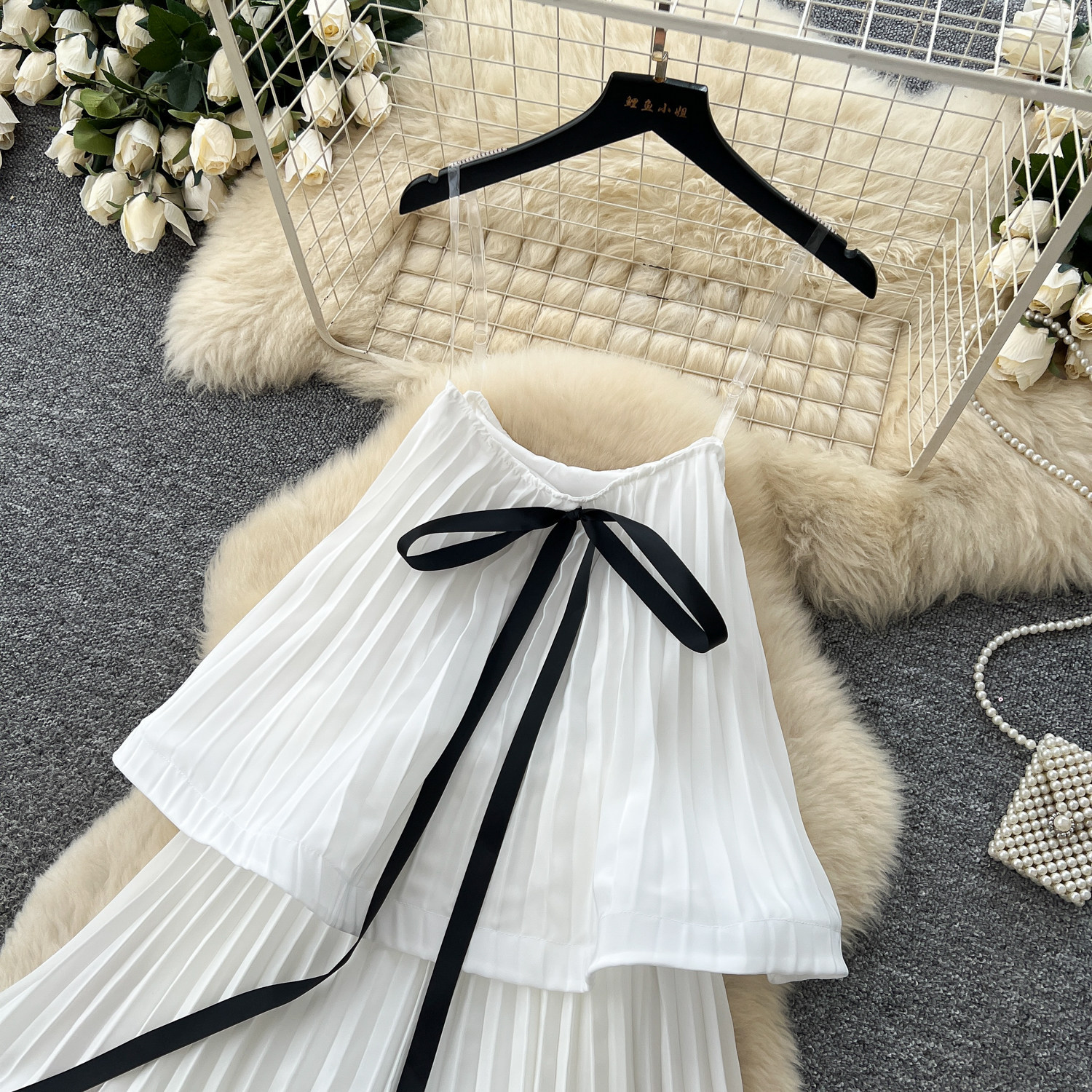 French Style White Sleeveless Dress Bowknot Ruffle Hem Elegant Long Gown Summer Occasion Wholesale Available