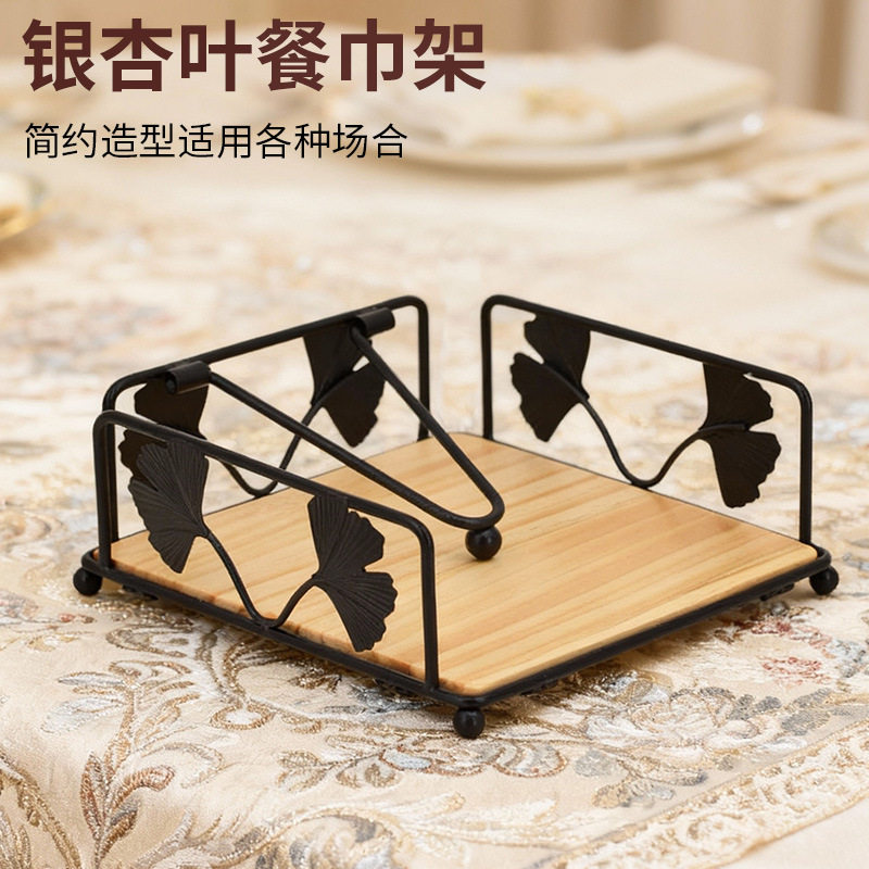 Iron Wooden Paper Towel Holder Square Paper Towel Holder Kitchen Storage Rack Hotel Paper Towel Storage and Organization Creative Paper Towel Box