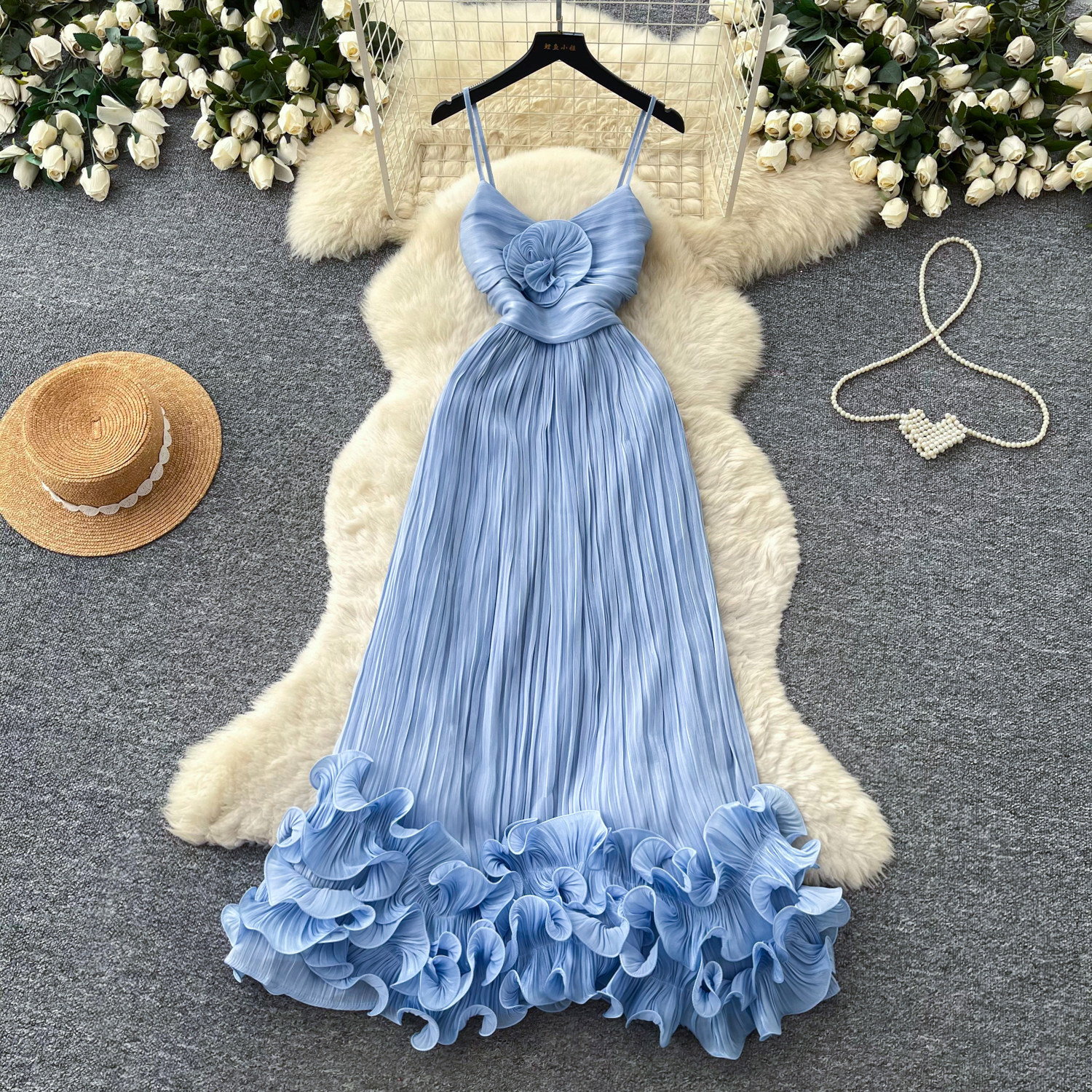 French Style Sweet Ruffled Hem A Line Dress for Women High Waist Sleeveless Summer Fashion Perfect for Vacations