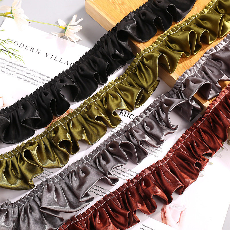 Spot discount color double satin pleated lace handmade DIY home textile skirt hair ring Accessories Wholesale