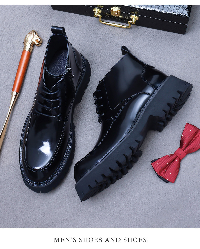 Giày boot nam da bò cổ thấp đế dày tôn dáng — Màu đen, Màu cà phê mẫu lót nhung, Màu đen mẫu lót nhung, Màu cà phê