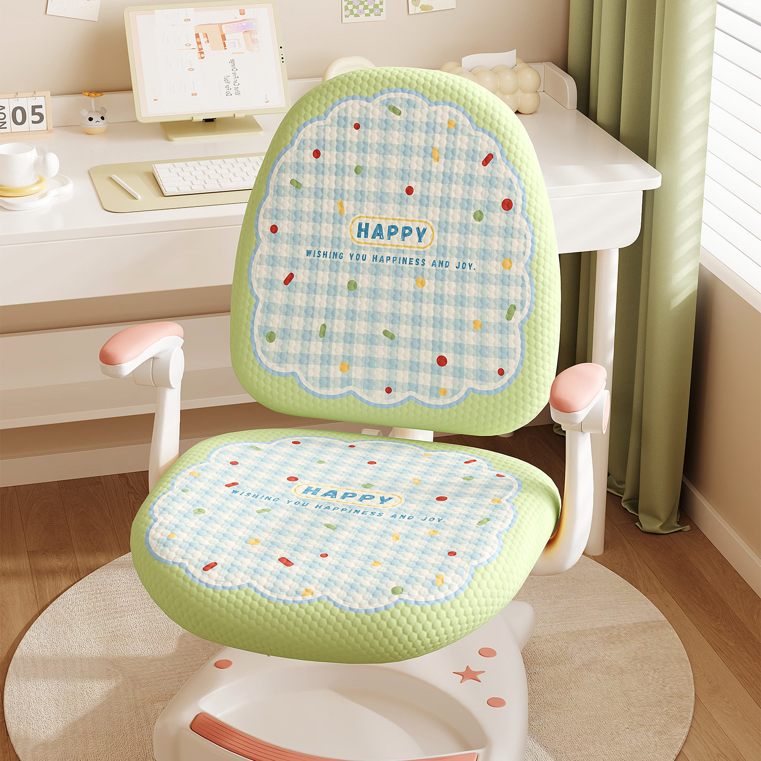 Cream Style Ice Silk Kidsren's Learning Chair Cover Summer Cool Seat Cover 2025 New Writing Chair Protective Cover