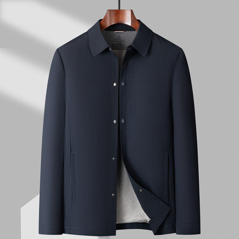 Áo Khoác Nam Milk Silk (牛奶丝) Cổ Bẻ Dáng Suông Thoáng Khí Màu Xanh Navy