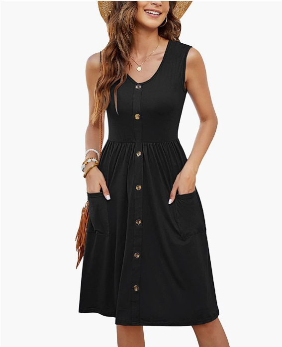 Sleeveless V Neck Dress Solid Color Button Pocket Casual Style Perfect for Summer Events Wholesale Available
