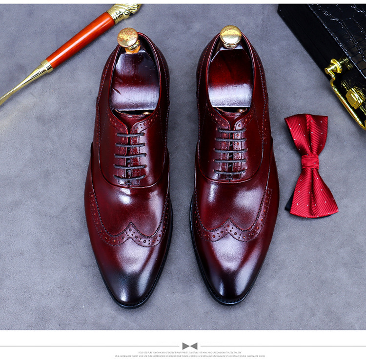 Giày da nam derby mũi tròn chạm khắc brogue cổ thấp buộc dây — Màu nâu, Màu đen, Màu đỏ rượu, Màu cà phê