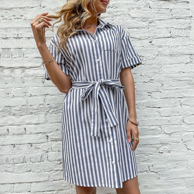 Striped Short Sleeve Dress Stylish Design Summer Fashion Comfortable Fit Wholesale Available