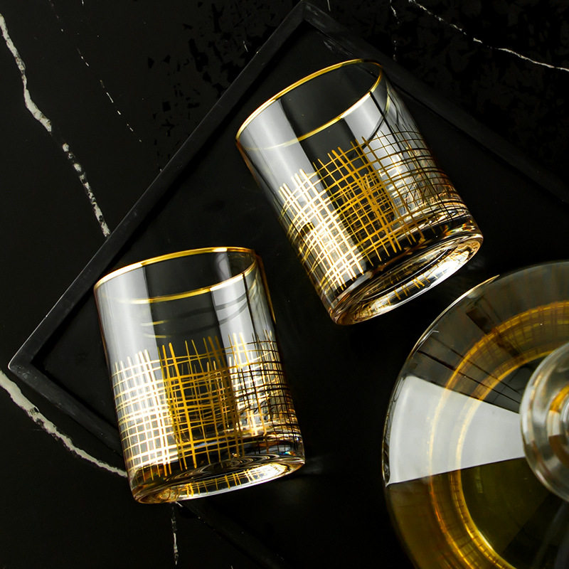 [Spot] new gold thread glass decanter model room wine cabinet decorative wine set household wine glass