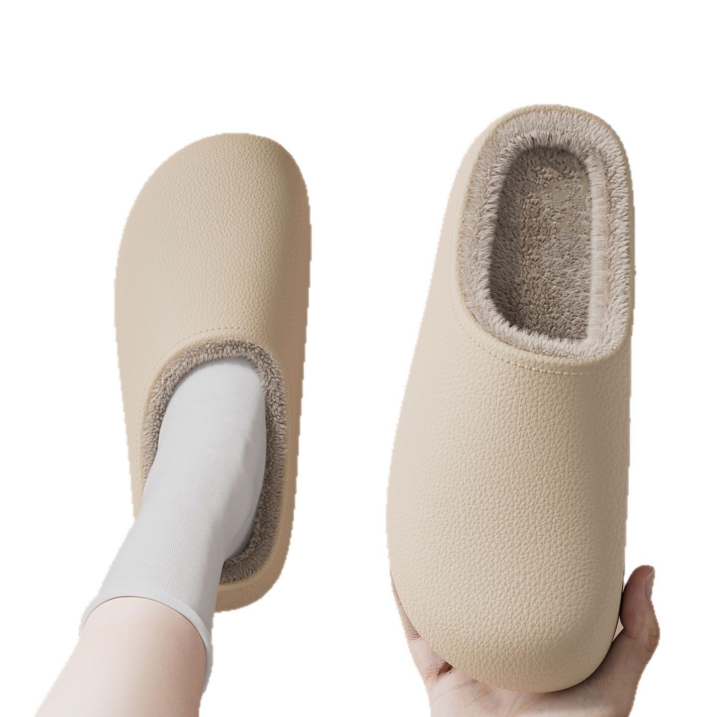 Thick-Soled Waterproof and Non-Slip Cotton Slippers for Women at Home and Outside 2025 Winter New Style Fleece-Lined and Thickeneded Simple Cotton Slippers for Women