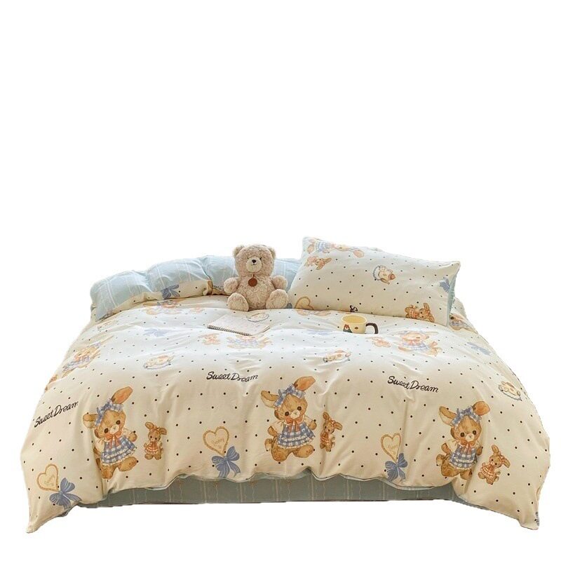 Class a 100% Pure Cotton Bedding Four-Piece Set, All-Cotton Bed Sheet and Duvet Cover, Double Three-Piece Set, Cartoon Pattern Bedding