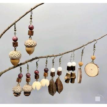 Plant Earrings Acorn Hazelnut Fruit Handmade Vintage Ethnic Style Cute Sweet Creative Interesting Ear Stud Ear Clip