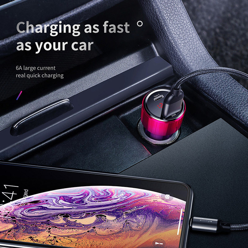 Baseus 45W Dual-Port Fast Charging Digital Display Car Mobile Phone Charger Suitable for Huawei Samsung Apple Flash Charging Car Charger