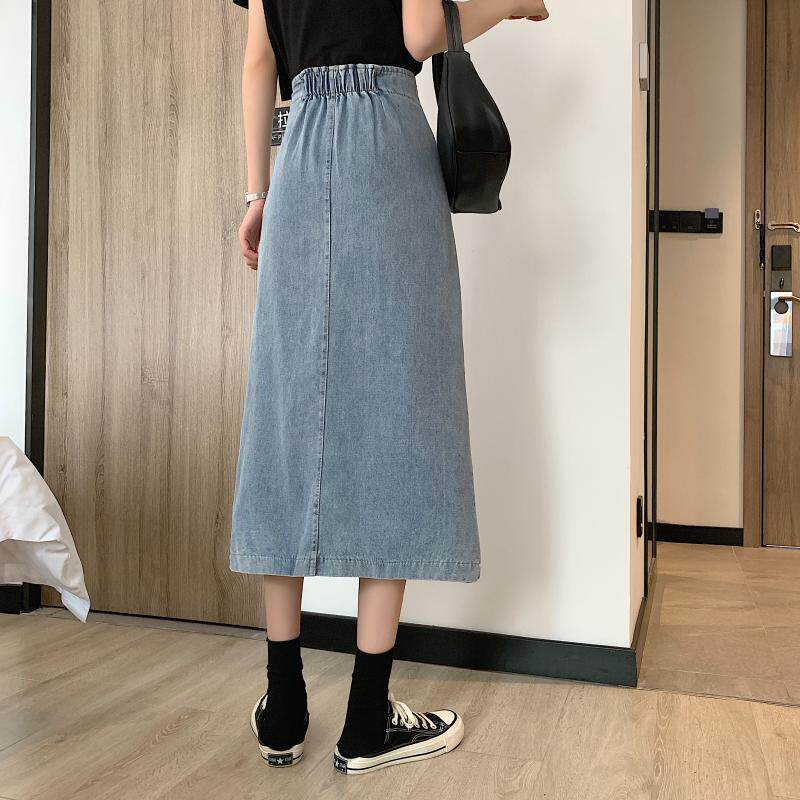 Vintage High Waisted A Line Denim Midi Skirt Slim Fit Side Slit Versatile Style Spring Summer Fashion Wholesale