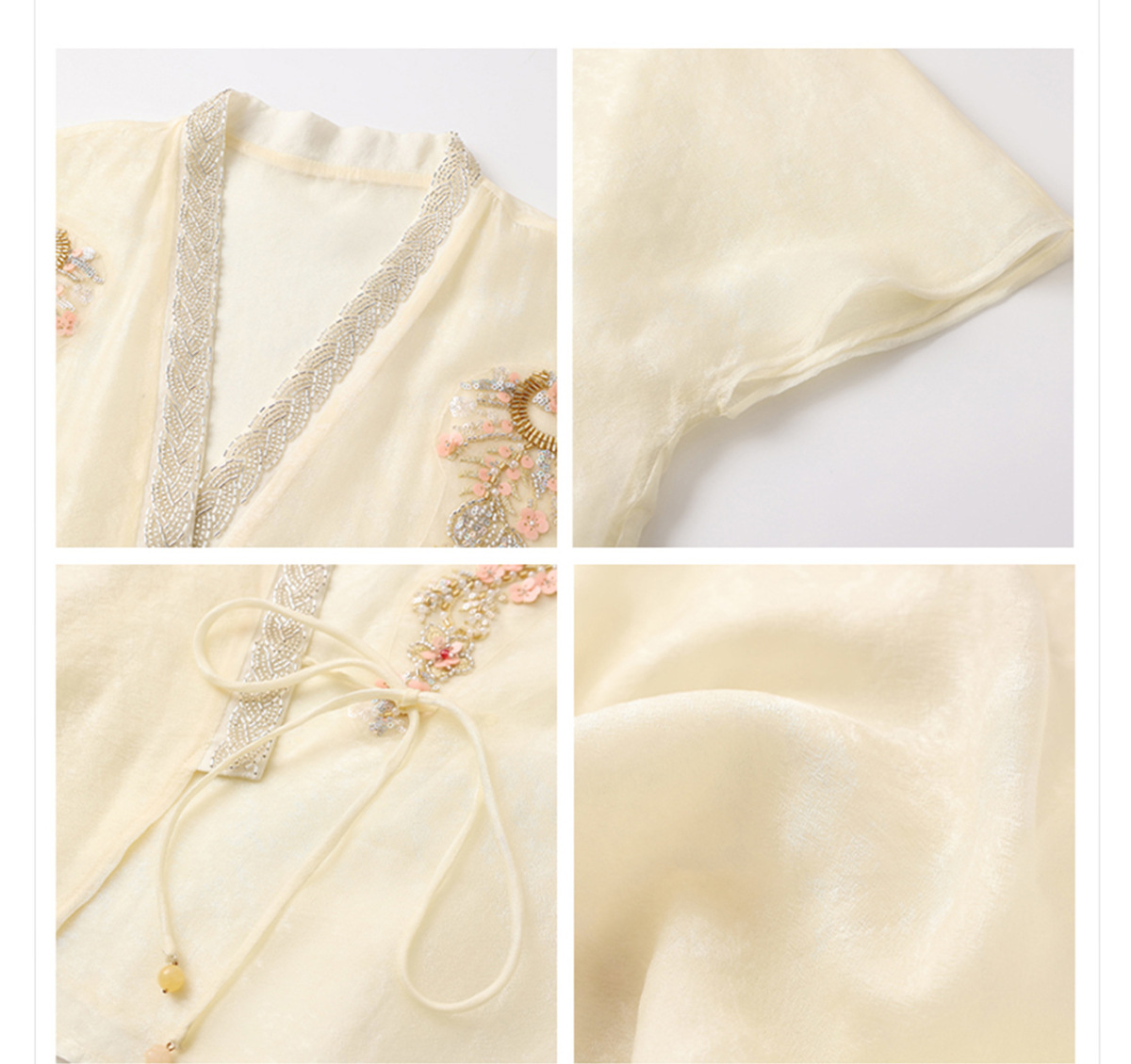 Áo khoác cardigan nữ dáng rộng thêu đính cườm chất liệu tencel phong cách nhẹ nhàng — mơ