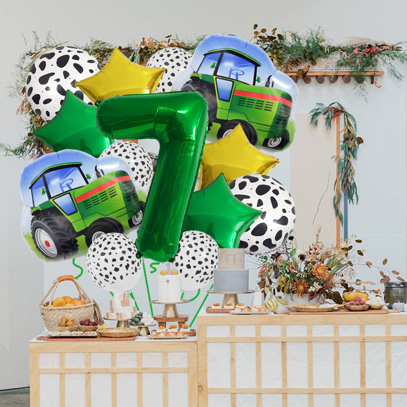 New farm theme farm car balloon set 32 inch digital cow pattern birthday balloon photo props