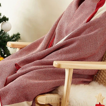 New Year Sofa Holiday Red Decorative Blanket Double-Sided Knitted Blanket Cover Office Lunch Break Geometric Pattern