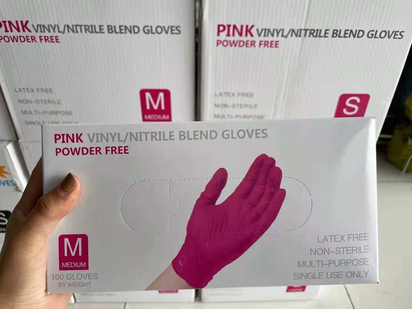 Wanli disposable pvc gloves pink gloves high elastic synthetic protective gloves food grade powder-free 100 boxes