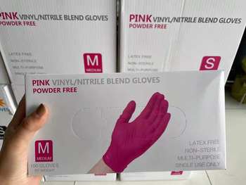 Wanli disposable pvc gloves pink gloves high elastic synthetic protective gloves food grade powder-free 100 boxes