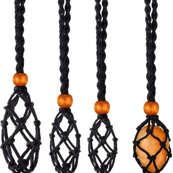 European and American Natural Stone Crystal Original Stone Mesh Pocket Woven Necklace Pendant Retro Woven Adjusting Mesh Pocket Pendant Rope