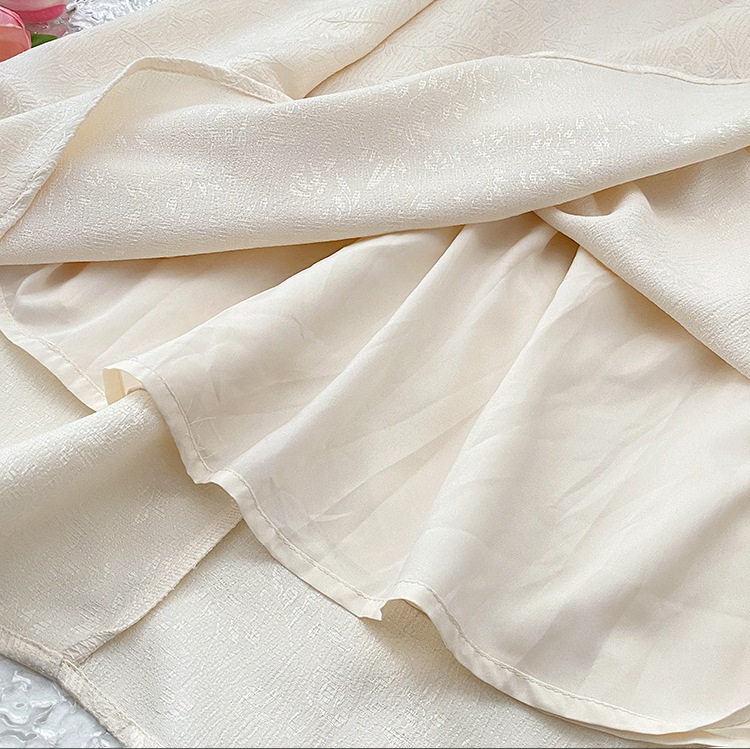 Đầm maxi nữ thắt eo cổ tròn tay ngắn ren hoa 3D — Đen, Xanh dương chi tiết 17
