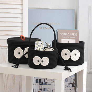 Cartoon bristle storage combination snack wool toy storage box with lid living room bedroom cotton woven storage basket