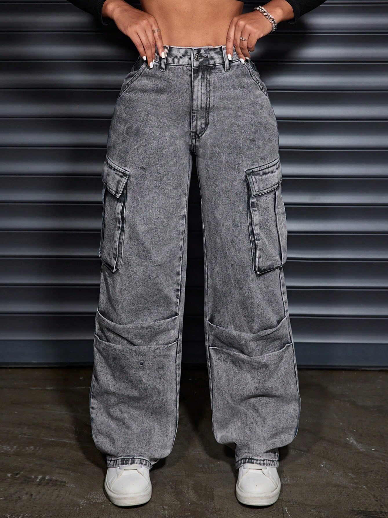 Womens High Waisted Denim Trousers Pocket Design Trendy Street Style Casual Wear Wholesale Available