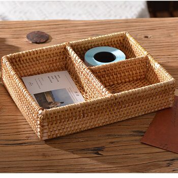Rattan Retro Light Luxury Hand-Woven Book Coffee Table Desktop Stationery Makeup Brush Pen Holder Sundry Toy Storage Basket