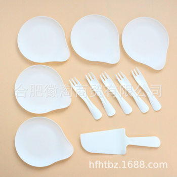 Wholesale water drop tray three in one bag tableware set disposable plastic cake knife and fork tray birthday party tableware