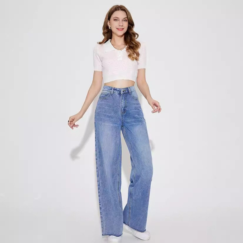 Wide Leg Straight Leg Jeans Casual Versatile Comfortable Womens Fashion for Everyday Wear Wholesale Available