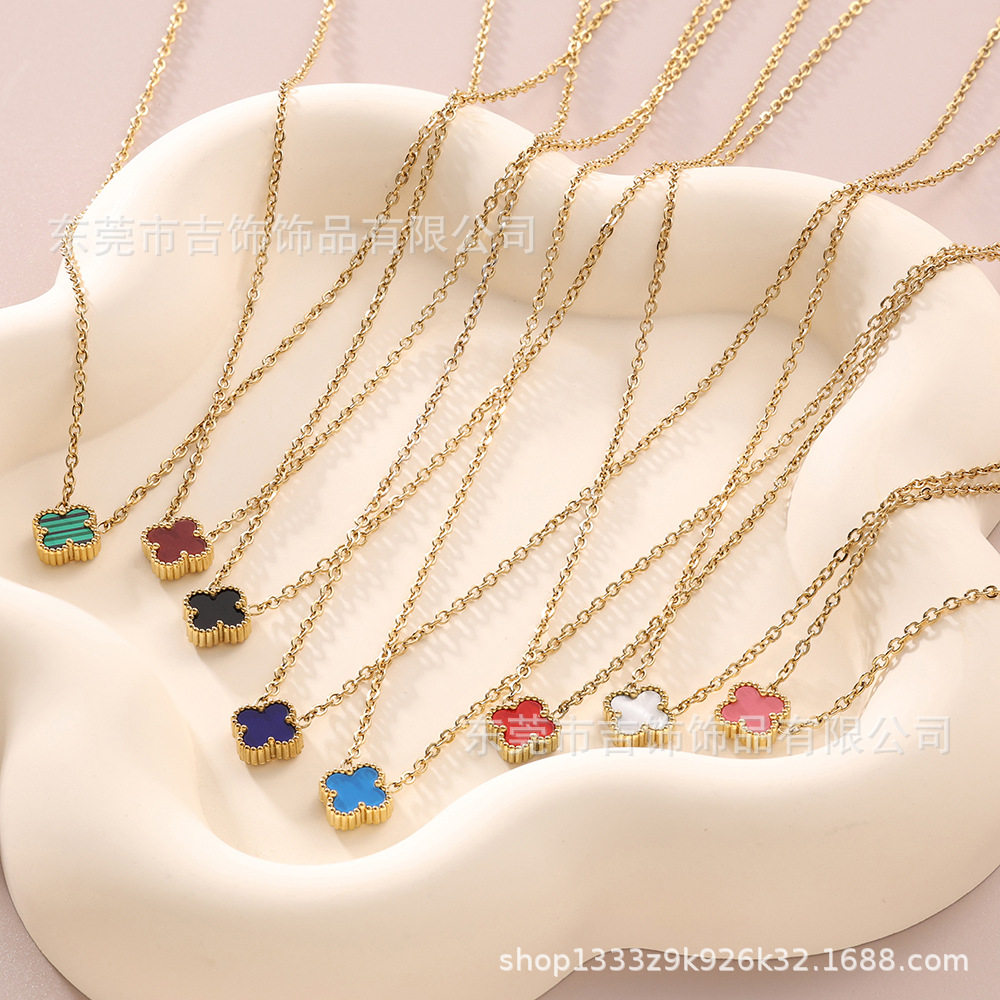 Amazon Best-selling Titanium Steel Mini Double-sided Fritillaria Four-leaf Clover Necklace Clavicle Chain Delicate High-grade Flowers All-match