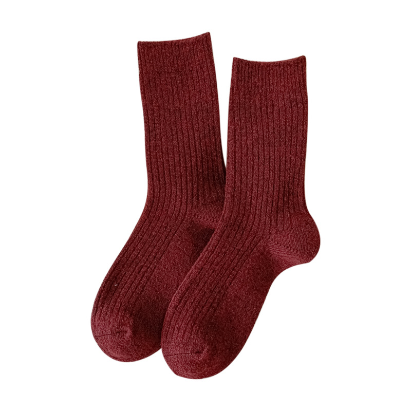 羊毛袜子女秋冬月子袜加厚保暖居家地板冬天日系简约羊绒堆堆长袜