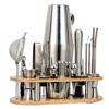 Cross-border bartending tools 23 pieces suit stainless steel bartender bar supplies bartender oval bamboo rack suit