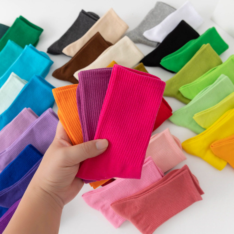 袜子女士长筒袜ins潮流韩版糖果色简约纯色中高筒彩色堆堆袜棉袜