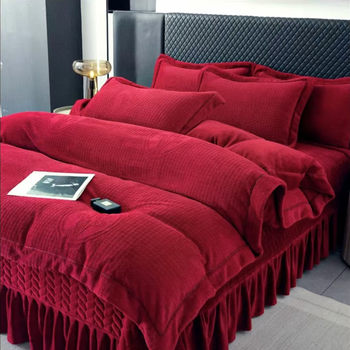 Class A High-end Winter Thickened Milk Velvet Bed Cover Four-piece Set Quilt Cover Warm Double-sided Velvet 4-piece Set Extra-thick Benmingnian