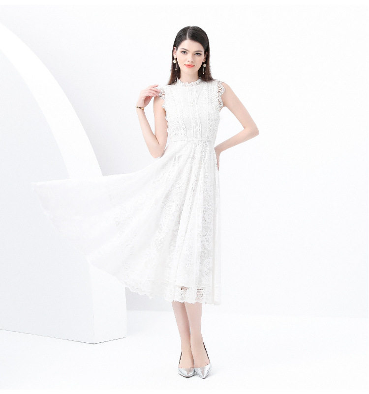 Vintage French Romantic Sleeveless Dress Lace Mesh Design Flowy A Line Elegant Evening Wear Wholesale Available