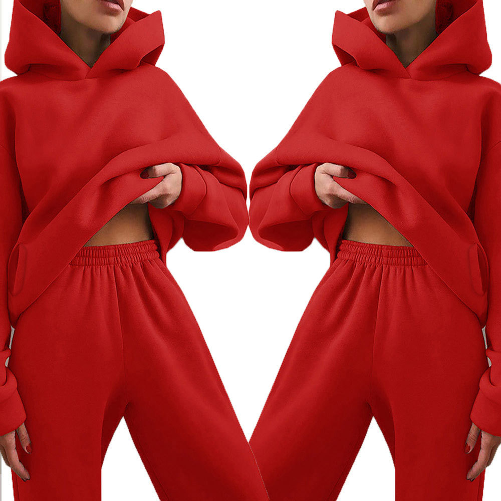 Hooded Sweatshirt and Pants Set for Women Solid Color Casual Outfit Spring Fashion