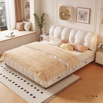 Cream Cloud Modern Simple Soft Storage Leather French High-End Bed Master Bedroom Double Bed Multi-Functional Internet Celebrity Bed
