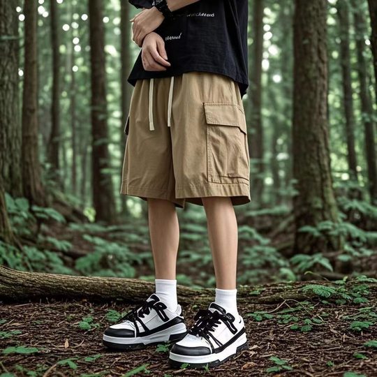 Men's Summer Trendy American-Style Cargo Shorts, Thin Loose Five-Point Casual Straight Pure Cotton Sports Pants
