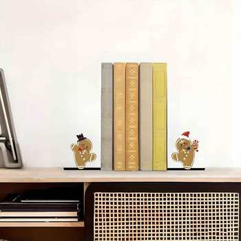 Cross-Border Christmas Gingerbread Man Bookend Cartoon Cute Style Holiday Bookend Study Desktop Book Storage Decorative Ornaments
