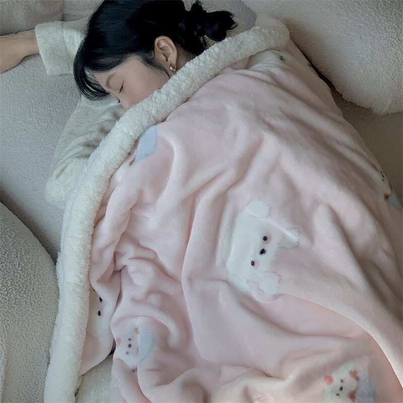 Thickened Lamb Fleece Blanket Office Nap Winter Shawl Blanket Coral Fleece Air Conditioning Sofa Cover Blanket Kindergarten