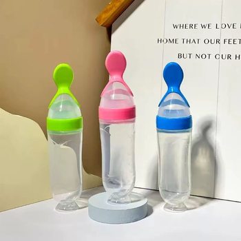 Wholesale In-Stock Suction Cup Food-Grade Silicone Baby Rice Cereal Bottle, Baby Feeding Bottle, Supplementary Food Squeeze-Type Rice Cereal Milk Bottle
