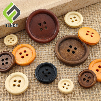 Colorful Thin Edge Round Four Eyes Wooden Button Windbreaker Coat Sweater Coat Clothing Buttons Natural Log Head Buttons