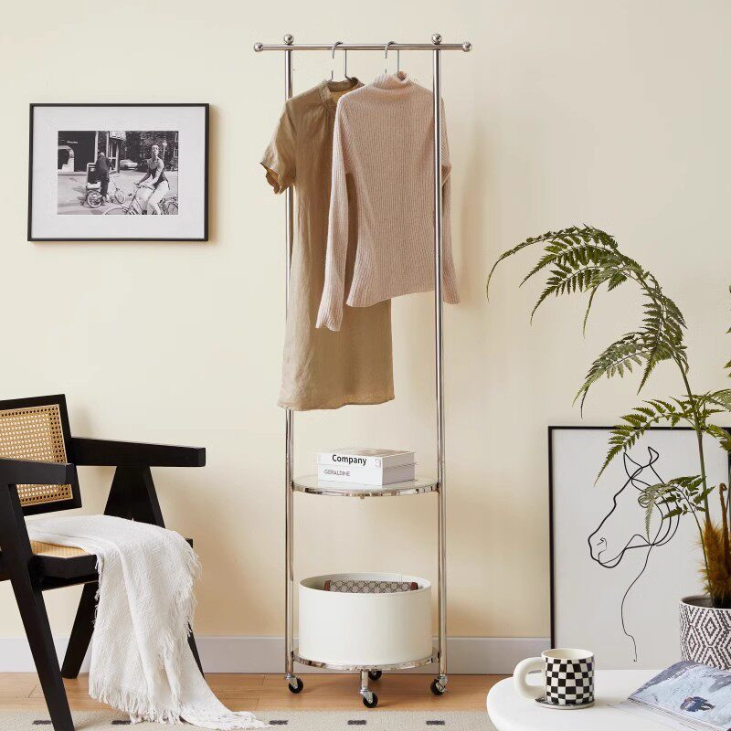 Light Luxury Floor-Standing Clothes Drying Rack, Stylish and Movable Stainless Steel Clothes Rack, Simple Storage Coat Rack for Office Areas