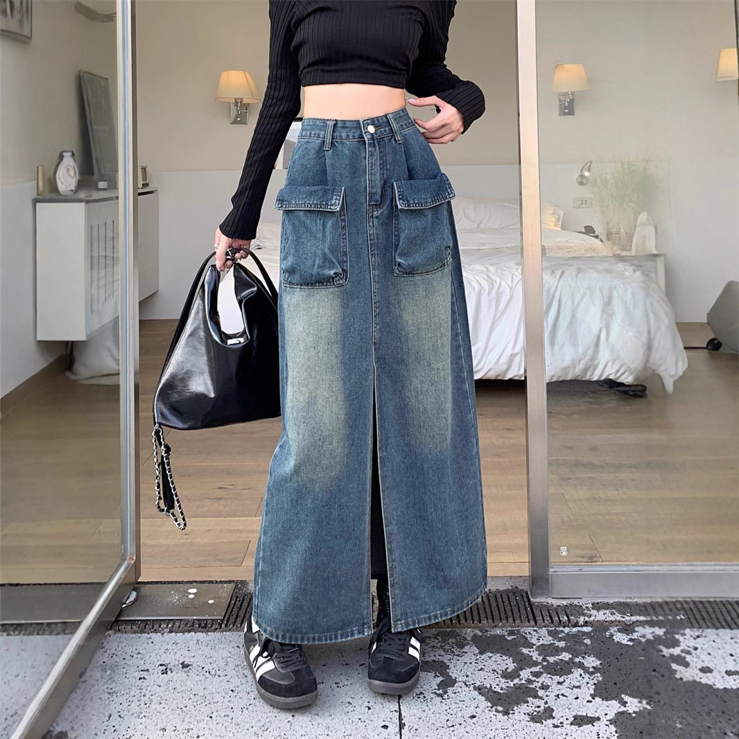 Womens High Waisted Denim Midi Skirt Stylish Elegant Trendy Perfect for Casual Outings Wholesale Available