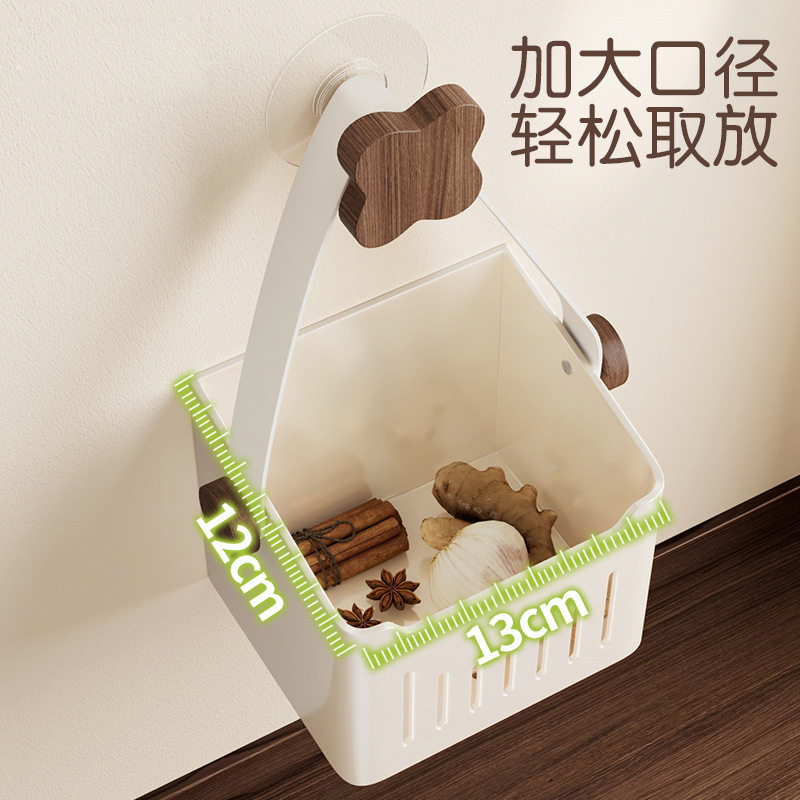 Walnut Kitchen Onion, Ginger and Garlic Storage Box Suction Cup Storage Rack Wall Hanging Basket Ginger Garlic Storage Basket Without Drilling
